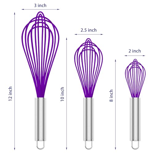 Image of OYV Purple Silicone Whisk, Professional Whisks For Cooking Non-Scratch, Stainless Steel & Silicone Wisk, Plastic Rubber Whisk Tool For Nonstick Cookware Pans, BPA free, Silicon Wisks Set of 3