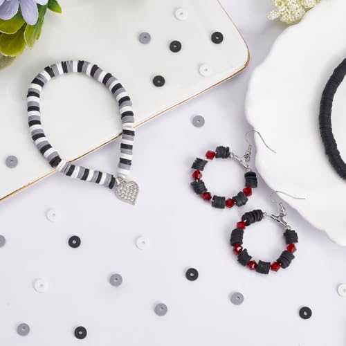 SUNNYCLUE 1 Box 6mm Heishi Clay Beads Bulk Flat Round Polymer Clay Beads White Black Grey Small Disc Vinyl Spacer Loose Beads for Jewellery Making DIY Bracelets Necklace Craft Supplies - Image 4