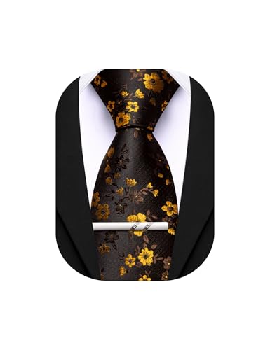 Image of Barry.Wang Floral Ties for Men Flower Necktie with Tie Clip Formal