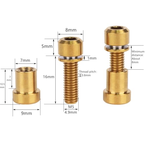 Image of Titanium Bolt M5x16 18 20mm with Washer Steerer Clamp Nut for Bicycle Stem Front Forking Lock Pack of 2 (Gold, M5x16mm)