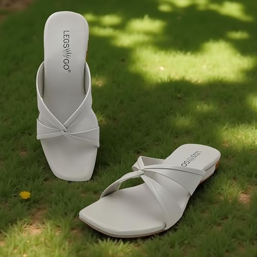 Image of LEGS GO Women's Lavender Flat Sandals with Crystal Strap | Comfortable Slip-On for Casual & Occasional Wear
