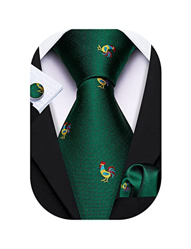 Image of Barry.Wang Fun Animal Ties for Men Designer Handkerchief Cufflink WOVEN Casual Necktie Set Festival