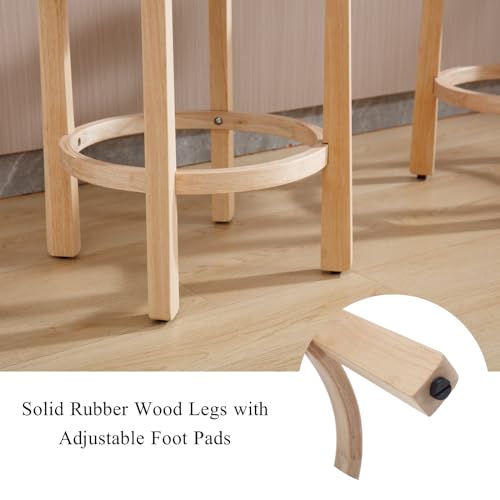 Image of LukeAlon Sherpa Counter Stools Set of 4, Mid Century Upholstered 26.5 inch Seat Height Low Barstools with Natural Wood Legs Round Low Back Kitchen Stools with Footrest for Dining Room, White