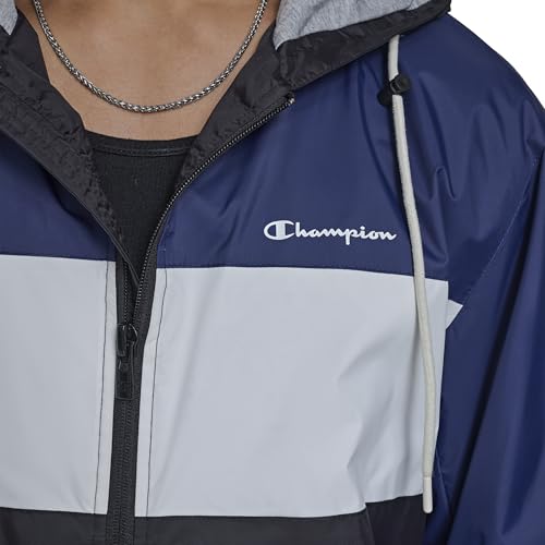 Champion Men's Retro Hooded Rain Jacket, Black/White/Indigo, Medium - image 4