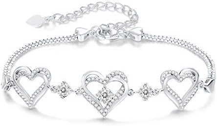 CDE Heart Women Bracelets Birthstone Jewellery for Women 925 Sterling Silver Charm Bracelet Adjustable Wedding Anniversary Birthday Jewelry Gifts for Her Girls Wife Girlfriend