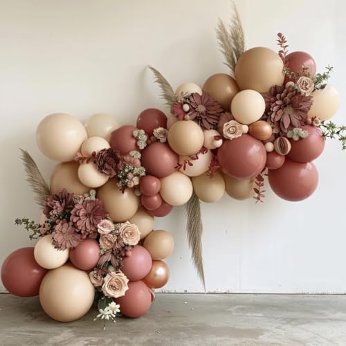 Image of Boho Balloons Pink Nude Balloon Garland Double Stuffed Matte Cream Dusty Rose Balloon Arch Kit for Birthday Baby Showers, Wedding, Bridal, Baptism, Love Party Decorations