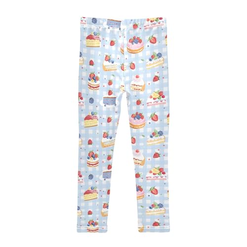 senya Girls Printed Leggings Yoga Pants Checkered Blue Berries Cakes Pattern for Kids in 4t to 10 Years, 4T2