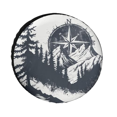 Image of Spare Tire Cover Mountains with A Compass Camping Wheel Protectors Tyre Covers Weatherproof Wheel Covers Mountains Adventure Tire Cover for Camper Truck Travel Trailer 18 Inch