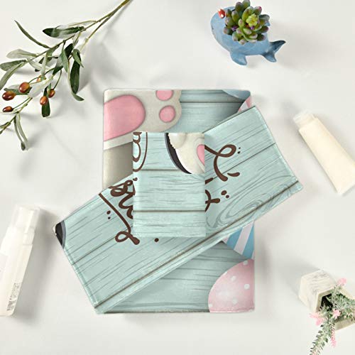 Qilmy 3-Piece Easter Bunny Towel Set Bath Towel, Hand Towel And Washcloth Super Soft Absorbent Towel Set For Hotel Bathroom Gym Spa And Beach #TOP5