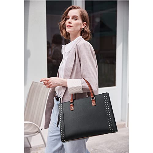 Image of BROMEN Women Leather Briefcase 15.6 inch Vintage Laptop Shoulder Bag Business Tote Work Handbag