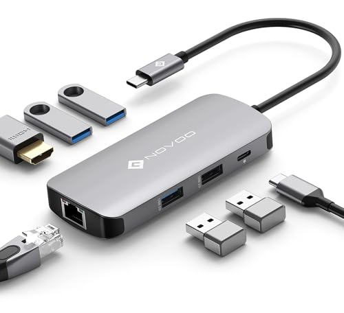 Hub USB C, NOVOO 7 en 1 multiporta Adaptador de HDMI 4K@60Hz, Ethernet RJ45, 3 USB 3.0 y USB 2.0, Type C PD 100W Docking Station Compatible con MacBook Pro/Air,Surface Pro/Go,Pad Pro/Air,DELL,HP