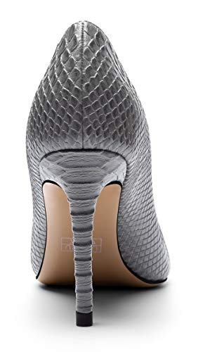 Mettesally Women's Classic High Heels Closed Pointed Toe Pumps 3.35" Heel Slip On Formal Office Dress Shoes Snake Grey Us Size 5 #TOP2