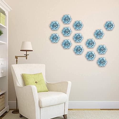 LIUCOGXI 4.3" Rose Ceramic Flower Art Wall Decor Set of 2 Handcrafted 3D Artificial Blue Rose Hanging Sculptures for Living Room Home Hallway Bedroom Farmhouse Bathroom