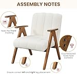 Yaheetech Boucle Fabric Mid Century Accent Chair, Modern Upholstered Living Room Chairs with Solid Wood Legs, Reading Armchair for Small Spaces Bedroom, White - Image 4