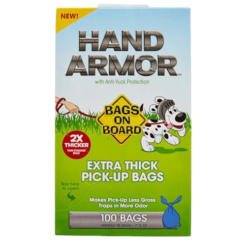 Image of Bags on Board Hand Armor Dog Poop Bags | Extra Thick Dog Waste Bags with Leak Proof Protection | 7x15 Inches, 100 Bags, Blue, 3203940030