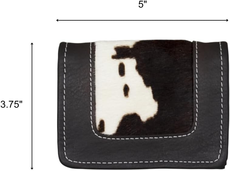 American West Handcrafted Soft Genuine Leather and Hair-On Cowhide Small Tri-Fold Wallet for Women/Girls/Teen Card Slots Cash Pocket Clear ID Holder Cow Town Collection Western (Pony)