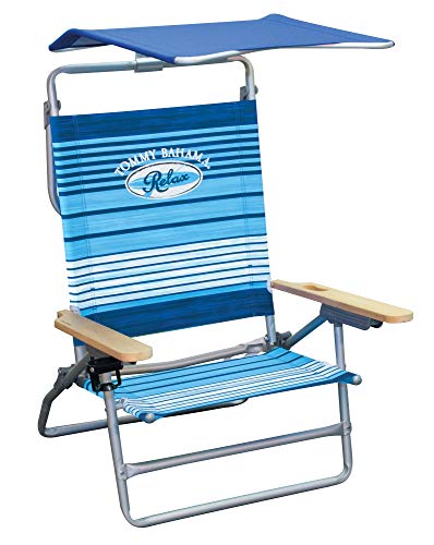 Tommy Bahama 5-Position Big Kahuna Folding Beach Chair with Sun Canopy - Blue Print