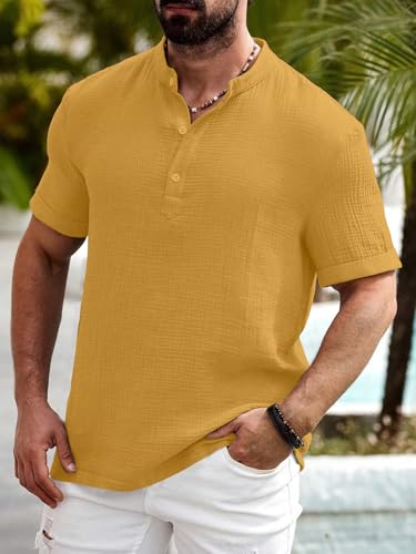 Image of Men Shirt | Black Textured Cotton Blend | Regular Fit Casual Shirt | Half Short Sleeve | Mandarin Chinese Collar | Button Down | Summer Office Wear | Stylish Shirt for Men