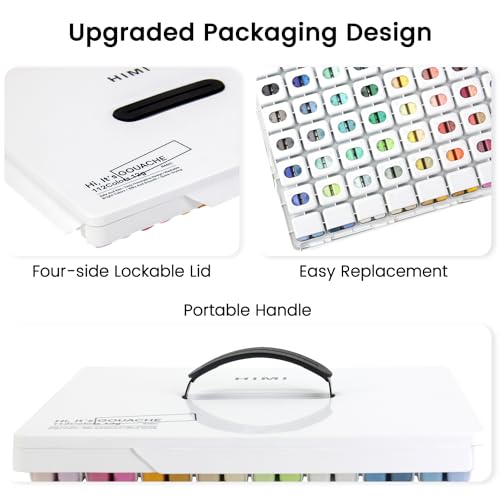 Image of HIMI Gouache Painting Set, 112 Colors x 12g, Double Cup Jelly Design in a Carrying Case, Non-Toxic Canvas and Paper Painting Perfect for Artists, Students, Watercolor Painting