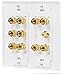 Fosmon (2-Gang 5.1 Surround Distribution) Home Theater Wall Plate - Premium Quality Gold Plated Copper Banana Binding Post Coupler Type Wall Plate for Speakers and RCA Jack for Subwoofer (White)