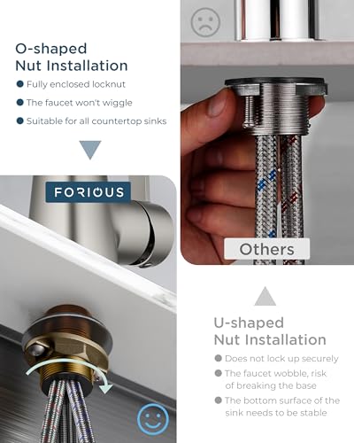 FORIOUS Kitchen Faucet with Soap Dispenser, Pull Down Sprayer, Brushed Nickel Modern High Arc Stainless Steel Faucet for Kitchen Sink, Single Handle for 1 or 3 Hole Decks RV Bar Farmhouse Laundry