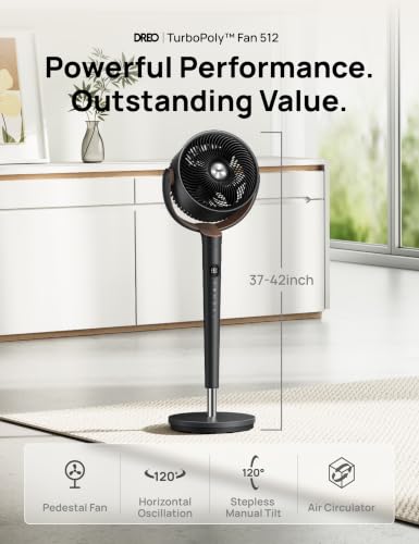 Image of DREO Fan for Bedroom, 120 Oscillating Standing Fan, Quiet Floor Fan with DC Motor, Pedestal Fan for Room, 9 Speeds, 4 modes, 120 Manual Vertical, 37-42 inch Adjustable Height, 9H Timer, Dark Gray