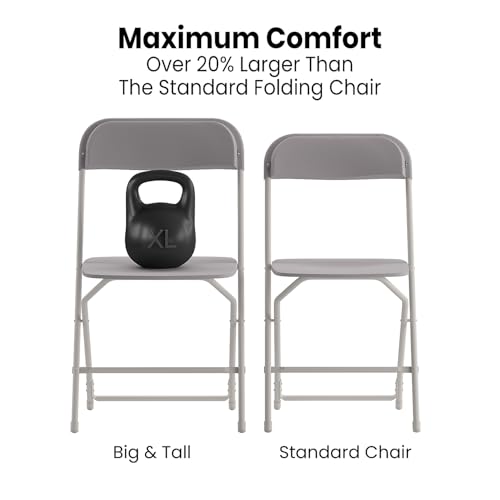 Image of Flash Furniture Hercules Big and Tall Commercial Folding Chair - Extra Wide 650LB. Capacity - Durable Plastic - Gray, 4-Pack