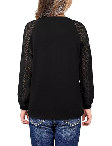 Image of Yoklass Girls Long Sleeve Shirts Kids Lace Casual Cute Crew Neck Top Sizes 5-14 Years