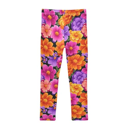 Groovy 70s Flowers Colorful Girls Leggings Kids Yoga Pants Dance Active Tights 4T2