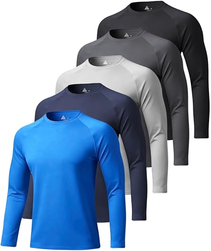 Image of ZITY 5 Pack Long Sleeve Shirts for Men UPF 50+ Sun Protection Fast Dry Lightweight Fishing Swim Rash Guard Workout Shirt