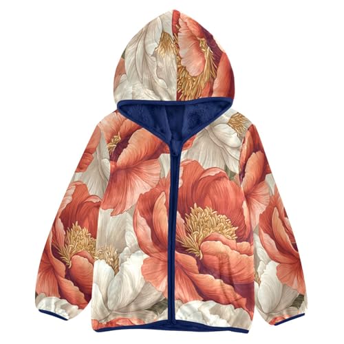 Floral Design with Flowers Toddler Fleece Jacket Girl Boys Hooded Fleece Jacket Coat Warm Outwear Zip-up 3-10T