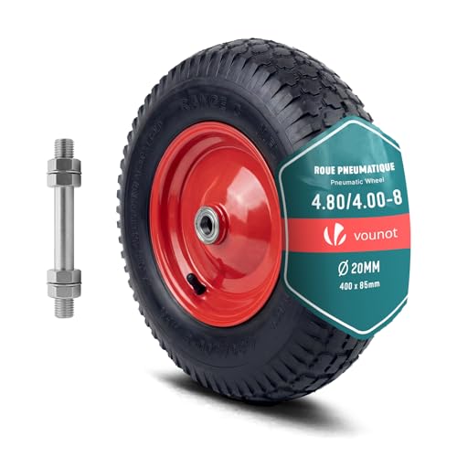 VOUNOT® Roue Gonflable 4.80/4.00-8 Roue de Brouette 400x85mm avec Chambre à Air Alésage de 20 mm...
