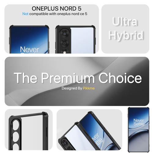 Image of Pikkme Back Cover for Oneplus Nord 5 5G | Ultra Hyrbid | Full Camera Protection | Raised Edge | Crystal Clear Transparent Bumper Case (Black)