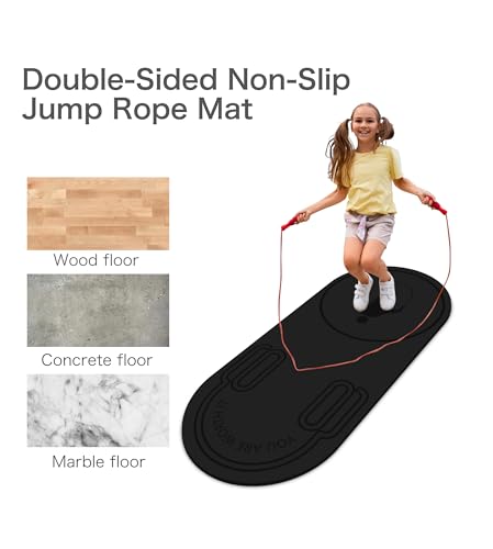 Image of Non-Slip Jump Rope Mat Shock Absorption Rope Skipping Mat for Adults & Children Home Indoor Workout Exercise Mat (Black)