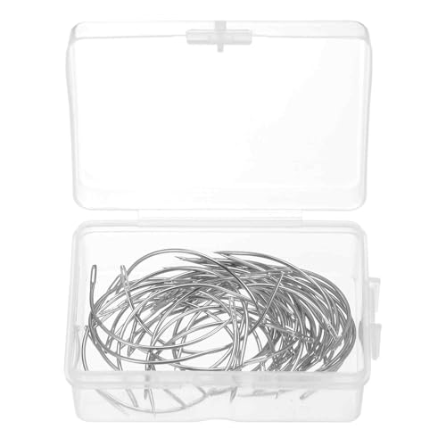 Image of HARFINGTON 50Pcs Curved Needles 2.5 inch C Type Weaving Sewing Needles Wig Making Upholstery Big Eye for Carpet Leather Canvas Repairing Blocking Knitting