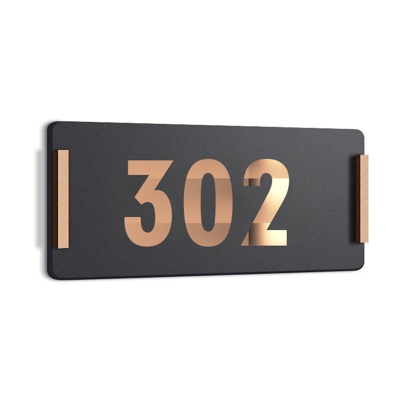 HOTEL ROOM NUMBER PLATES - 302| Black acrylic board fixed mirror gold number | Easy installation type double sided tape fixed on backside-image-20