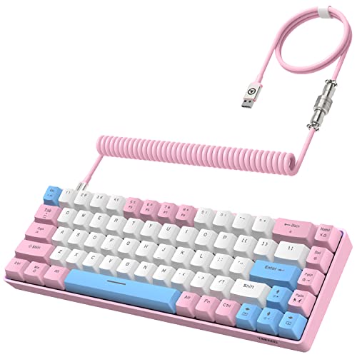 YINDIAO T8 60% Teclado para Juegos,68 Teclas,US Layout,Teclado Mecánico con Cable Compacto,18 Croma RGB Retroiluminado,Interruptor Azul,Cable de Teclado en Espiral USB C,para PC,Mac,PS4-Rosa