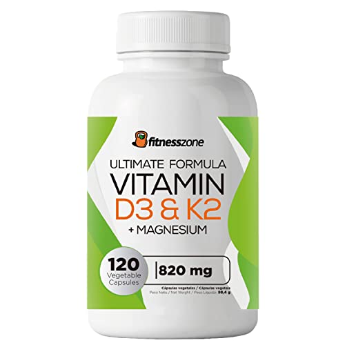 FitnessZone Magnesio Bisglicinato con Vitamina D3 y K2, Suplemento para 4 Meses, Favorece la Absorción del Calcio, Mejora la Salud Cardiovascular, Fortalece Sistema Inmune y Músculos