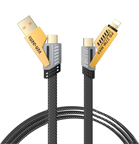 VEN-DENS 4 in 1 Multi Charger Cable | 65W Fast Charging Multi-Port Cable | USB A/C to Lightning & USB C | 120CM Nylon Braided Compatible with iPhone 16/15/14/13/12 Pro Max, MacBook Samsung Galaxy VEN-DENS 4 in 1 Multi Charger Cable | 65W Fast Charging Multi-Port Cable | USB A/C to Lightning & USB C | 120CM Nylon Braided Compatible with iPhone 16/15/14/13/12 Pro Max, MacBook Samsung Galaxy