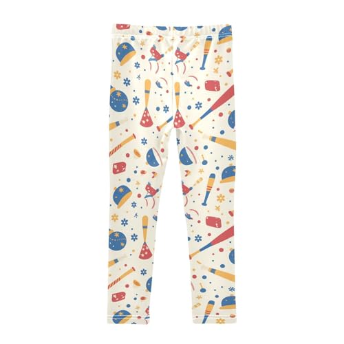 Baseball Pattern Kids Girl's Leggings Comfortable High Waisted Athleisure Pants Running2