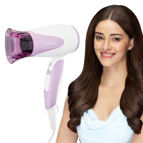 VEGA Blooming Air Foldable 1000-1200 Watts Hair Dryer for Women with Flexible Heat Setting & Detachable Nozzle,Automatic Overheat Cutout,Compact Quick