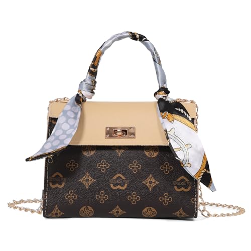 Bolsa tiracolo pequena, carteira com alça superior, estampa retrô, bolsa de ombro nas axilas, alça de ombro removível com trava magnética, Damasco, 15 cubic inches, Damasco