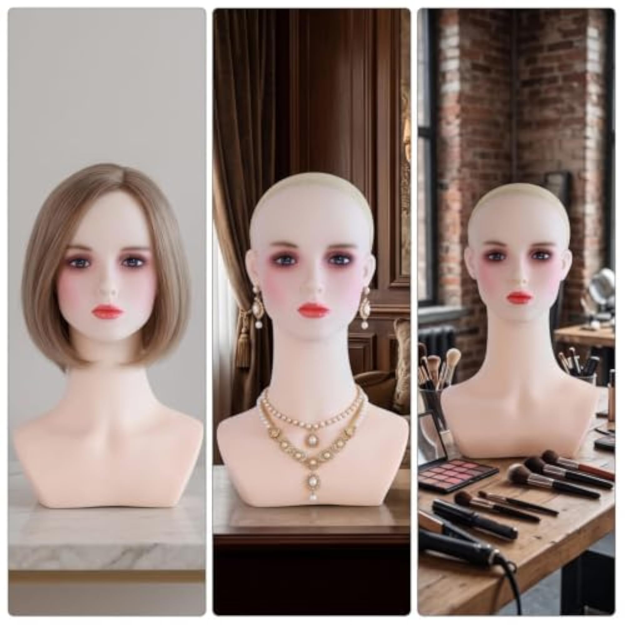 Natural Skin Tone Realistic Hairpiece Display Head with Shoulders