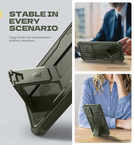 Image of Dexnor for Samsung Galaxy S25 Edge Case with Upgraded Slide Camera Cover & 2 Front Frames & Built-in Screen Protector & Kickstand, Heavy-Duty Rugged Case Full-Body Bumper Protective Cover,Army Green