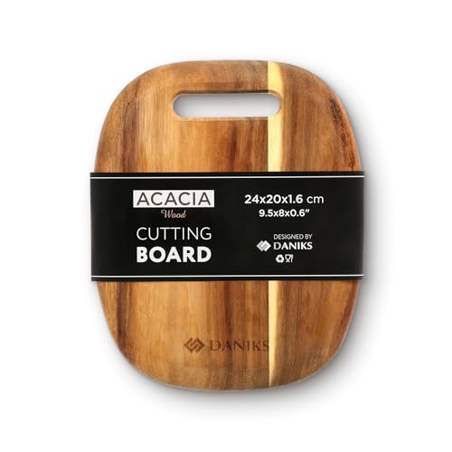 Daniks Acacia Wood Cutting Board for Kitchen, Extra Thick Wooden Chopping Board for Meat, Bread, Cheese, Fruits, Serving Tray, BPA Free, Eco-Friendly, 9.5 x 8 inch
