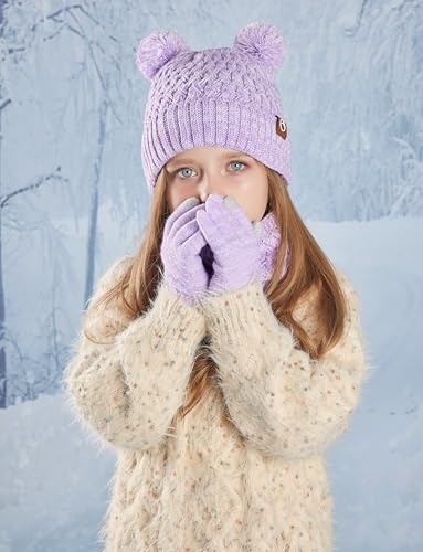 Happy Cherry Kids Winter Beanie Hat Scarf Gloves Set Girls Boys Mittens Knit Neck Warmer for Kids 4-10 Years3