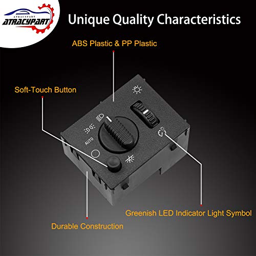 Headlight Switch Headlamp Dimmer Switch Greenish Led Light | For 2003-2007 Chevy Silverado Suburban Tahoe Avalanche Gmc Sierra Yukon Cadillac Escalade | Replaces# 19381535, D1595G, 15194803 #TOP3