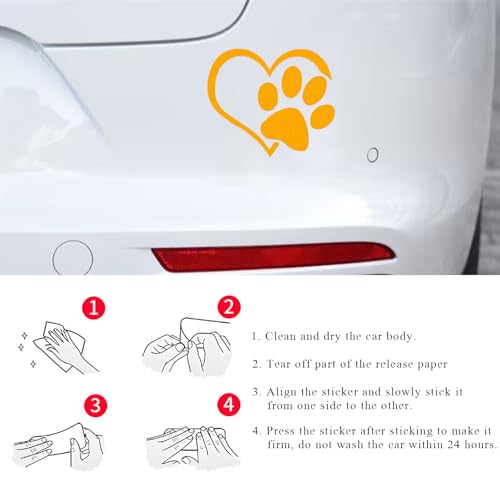 Image of DXNQ Pet Dog Paw Puppy Love Heart Vinyl Decal, 4.6 inch 3.7 inch Heart with Dog Paw Print Reflective Bumper Sticker, Cute Waterproof Puppy Footprint Heart Decal for Window Laptop Wall (Yellow)