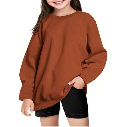 Kids Boys Girls Crewneck Sweatshirt Cute Solid Color Lightweight Soft Fleece Long Sleeve Fall Winter Pullover Tops