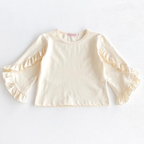 Image of Colorful Childhood Little Girls Ruffle Bat T Shirt Autumn Princess Girl Blouses Spring Tops